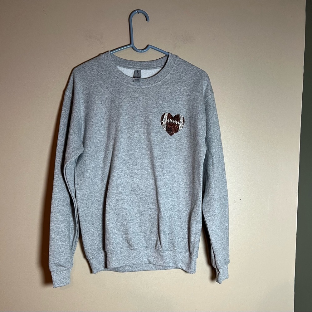 Gildan Personalized Grey Crewneck Sweater Size Small Bedazzled Football #6